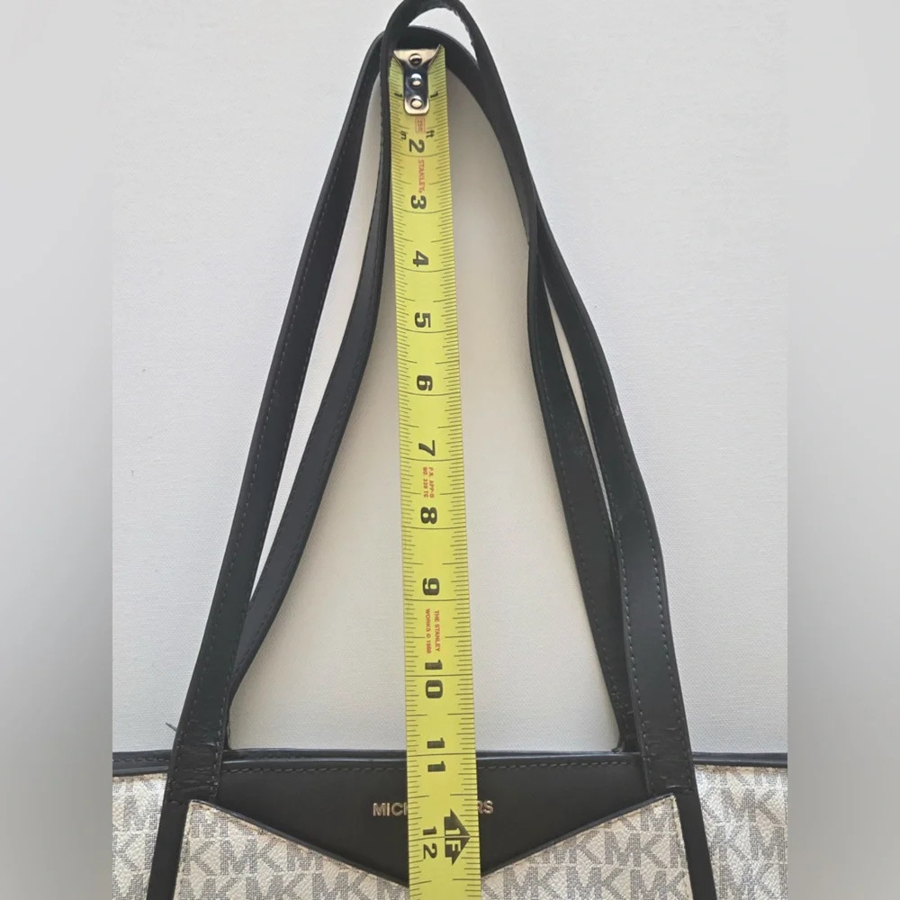 Michael Kors Jet Set MK Signature Vanilla Tote Bag Black Trim Shoulder Bag - Picture 8 of 15